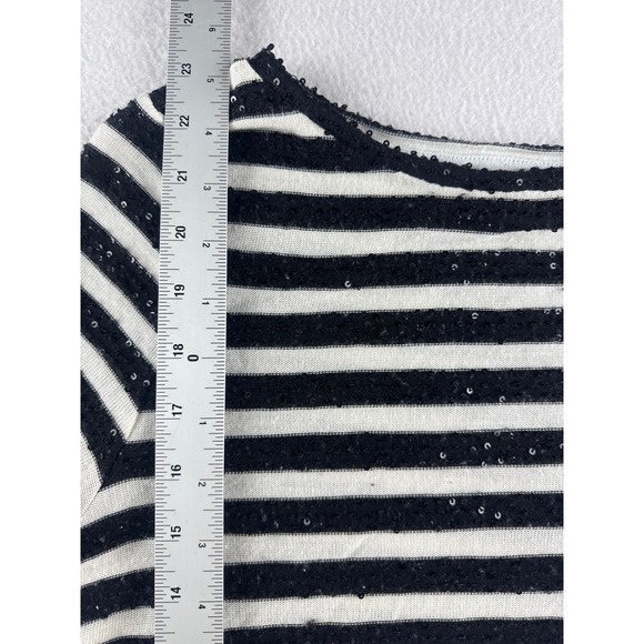 Talbots Petites Striped Sequin Boat Neck Top Black White 3/4 Sleeve MP CA23147 - Picture 5 of 8